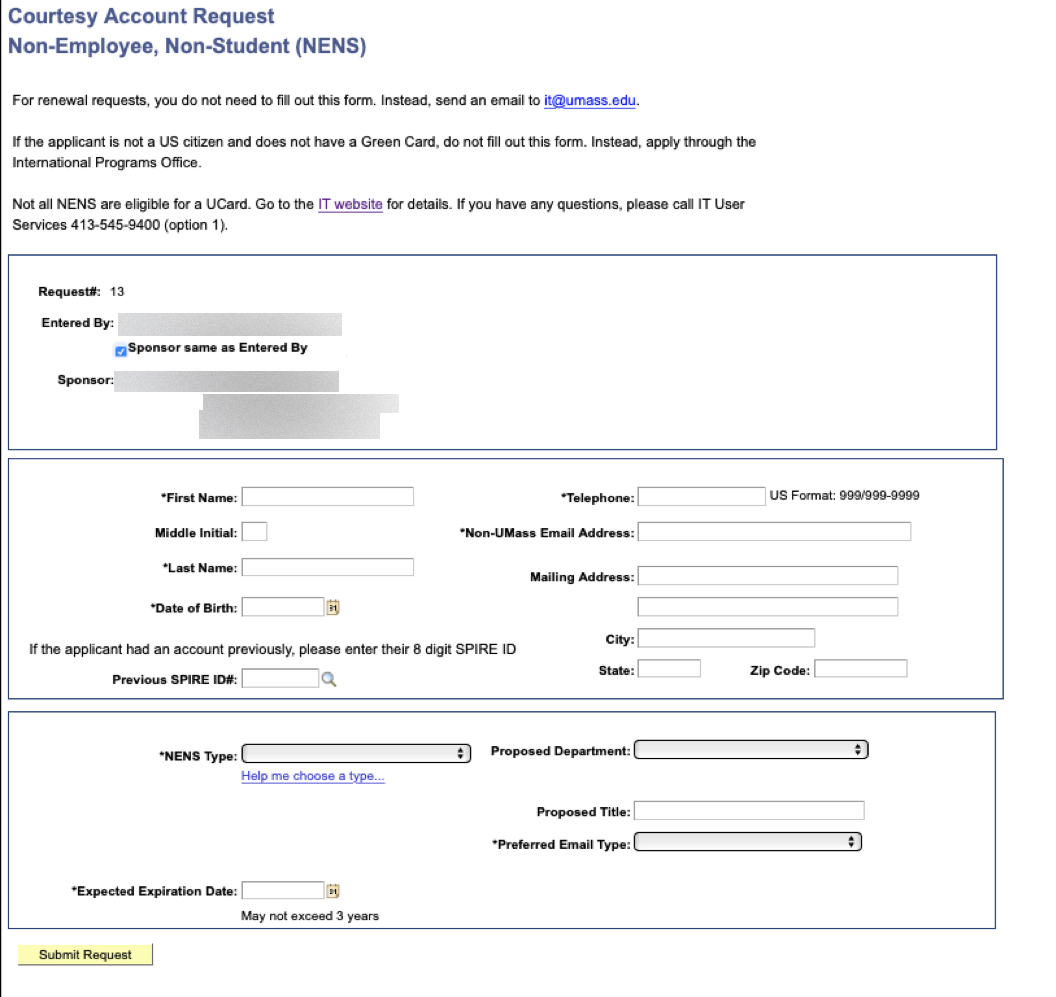 NENS account request form