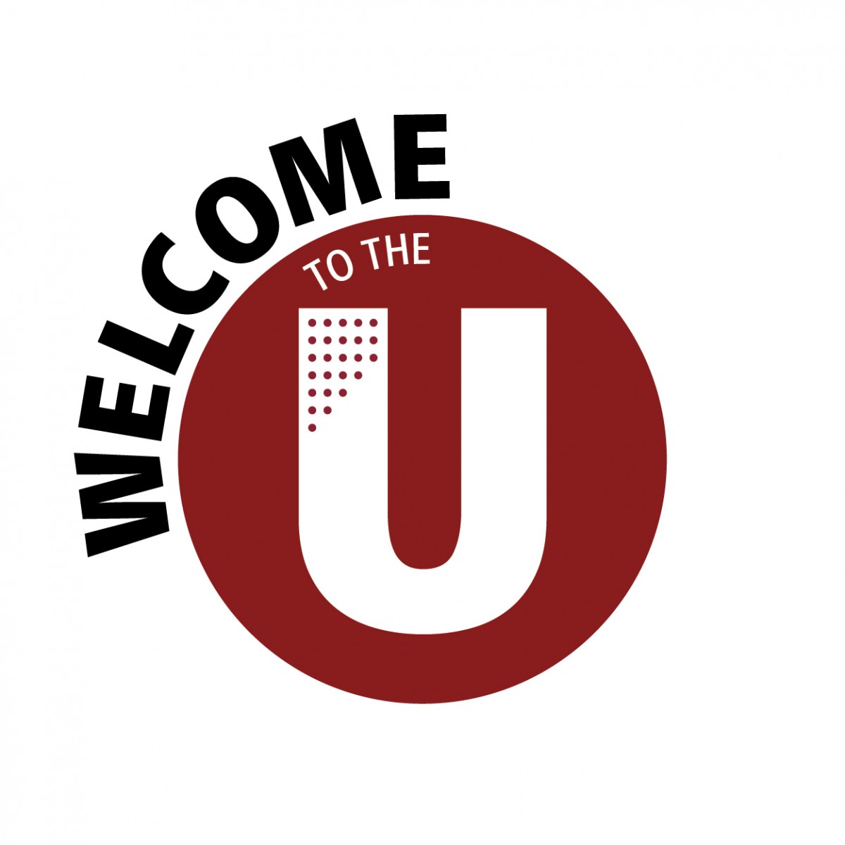 Welcome to the U with graphic U on a maroon background